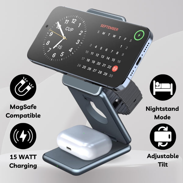 3 in 1 Nightstand Wireless Charger Compatible with iPhone, AirPod and Apple Watch Ultra - Nightstand Wireless Charger